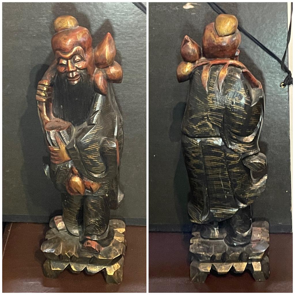 Houten beeld Shou Lao (China) – Hoogte 40cm, Antiek en Kunst, Ophalen of Verzenden