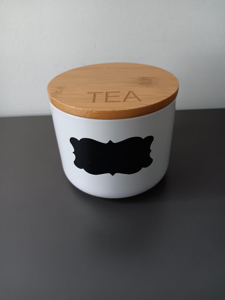 Keramische theebus met bamboe deksel wit, Huis en Inrichting, Keuken | Keukenbenodigdheden, Ophalen of Verzenden, Zo goed als nieuw