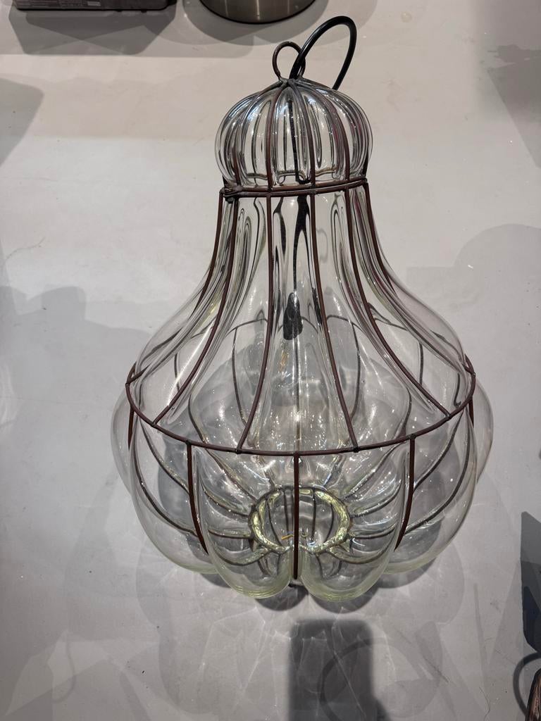 Zware Venetiaanse glazen lamp - 65 cm lengte, 40 cm diameter, Huis en Inrichting, Lampen | Hanglampen, Ophalen, Gebruikt, Glas