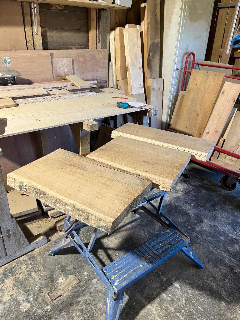 Diverse kleine eiken boomstam bladen, Doe-het-zelf en Verbouw, Hout en Planken, Ophalen, Minder dan 25 mm, Eiken, Nieuw