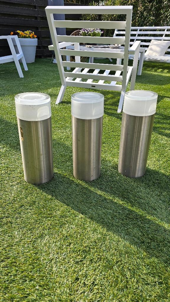 Te koop 3 RVS tuinlampen, Tuin en Terras, Buitenverlichting, Ophalen, Gebruikt, Minder dan 50 watt, Wandlamp