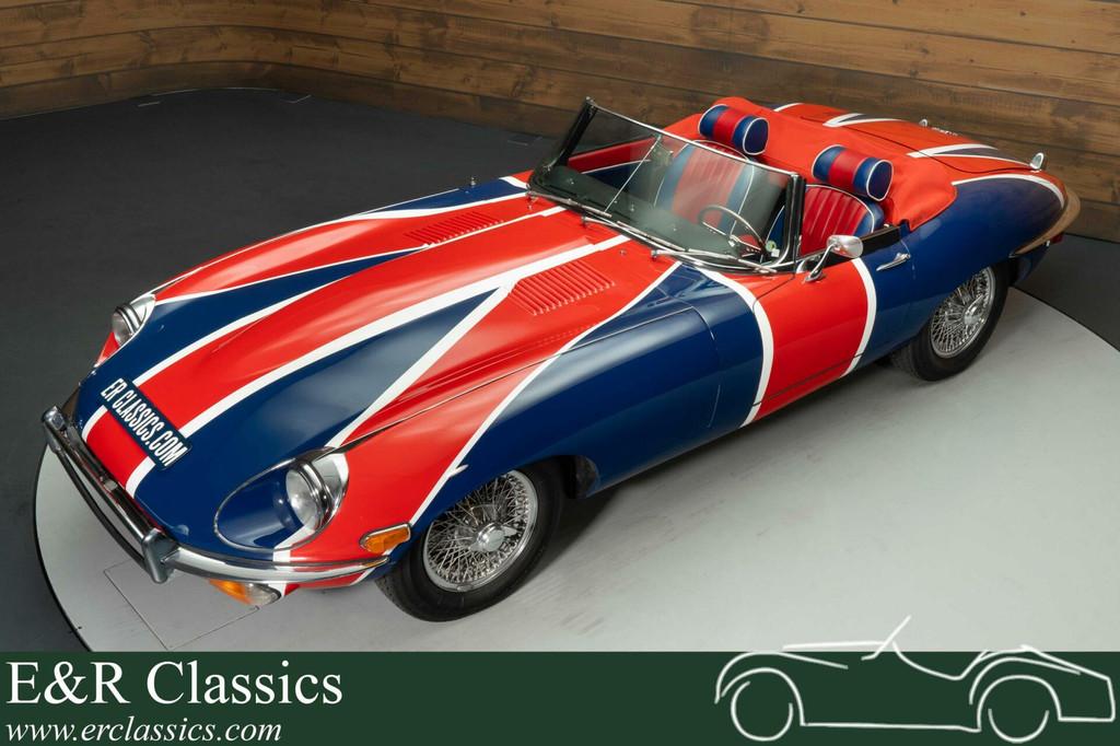 Jaguar E-Type S2 Cabriolet | Gerestaureerd | 1970, Auto's, Oldtimers, Achterwielaandrijving, 4200 cc, Cabriolet, Blauw