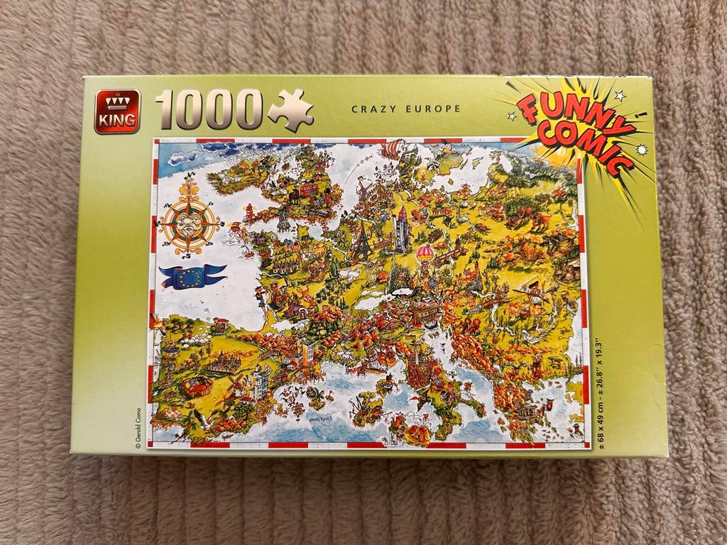 King puzzel 1000 stukjes Funny Comic Crazy Europe, Ophalen of Verzenden, 500 t/m 1500 stukjes, Gebruikt, Legpuzzel
