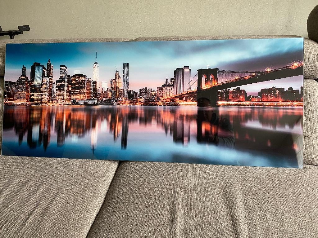 Te Koop: Glazen foto schilderij Sky Line New York, Ophalen, 50 tot 75 cm, 125 cm of meer, Zo goed als nieuw