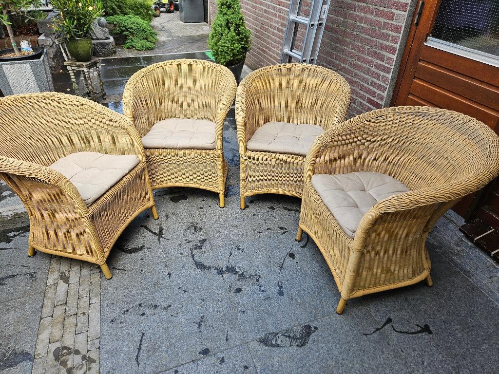 Rieten terrasstoelen tuinstoelen, Tuin en Terras, Tuinstoelen, Ophalen, Zo goed als nieuw, Kunststof