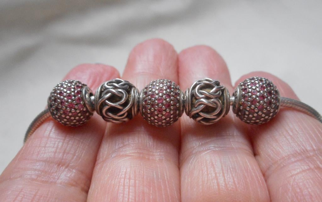 Zilveren Pandora armband met 5 bedel stoppers nr.1549, Verzenden, Zo goed als nieuw, Met bedels of kralen, Zilver