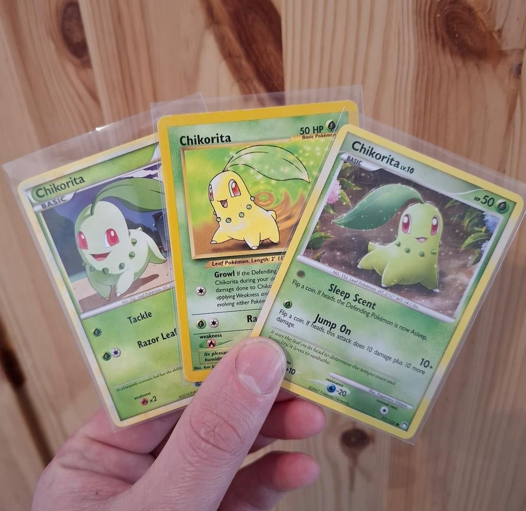 Chikorita setje van 3 pokemon kaarten!, Ophalen of Verzenden, Zo goed als nieuw