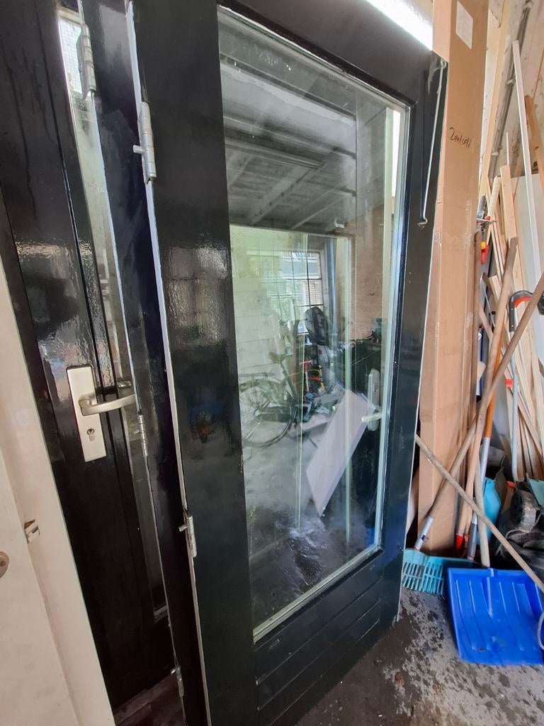 Dubbele hardhouten achterdeur met hr++ glas, Doe-het-zelf en Verbouw, Deuren en Horren, Gebruikt, Buitendeur, 200 tot 215 cm, Glas