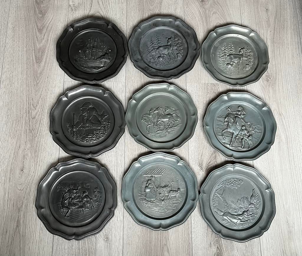 9x antiek/ vintage tin wandborden., Antiek en Kunst, Antiek | Tin, Ophalen of Verzenden