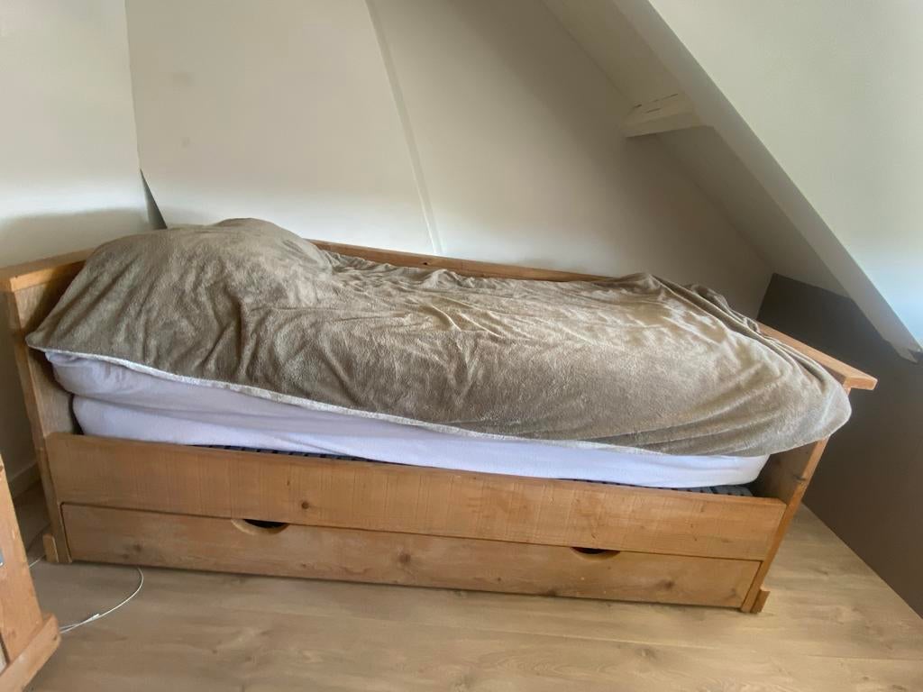 Steiger Houten bed met lades, Ophalen, Gebruikt, 90 cm, Eenpersoons