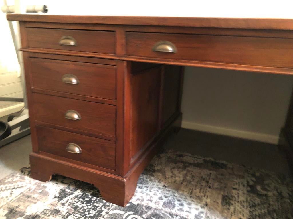 Teak houten bureau, partnerdesk, Huis en Inrichting, Bureaus, Ophalen, Bruin, Zo goed als nieuw, Overige merken