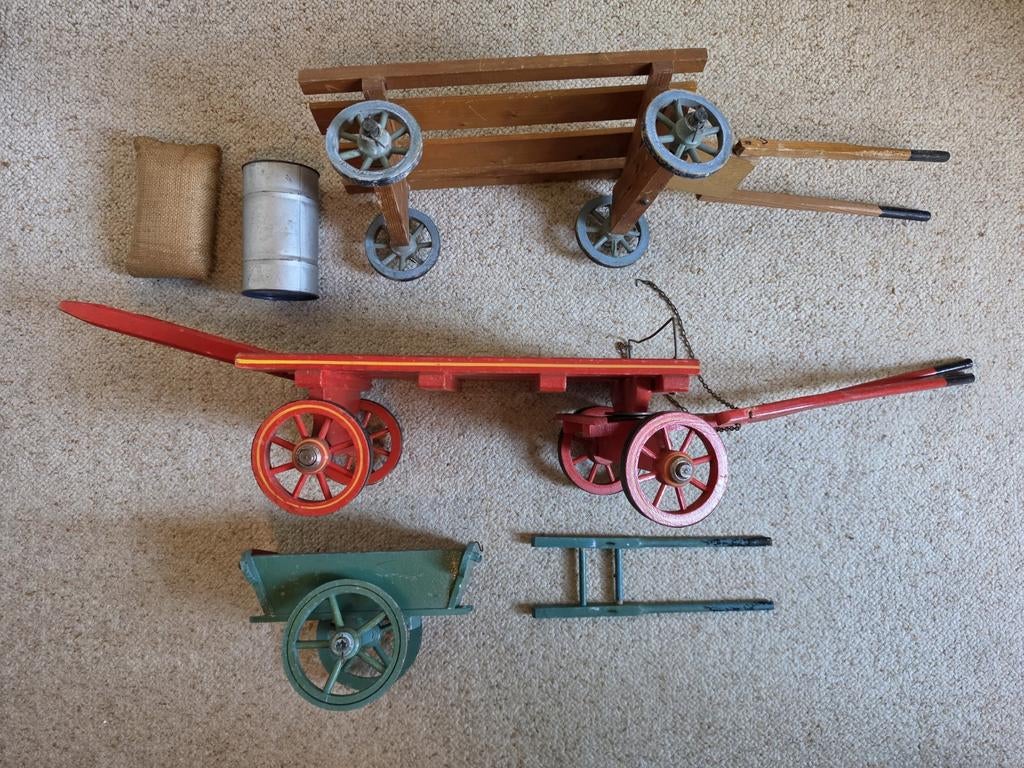 3x antiek houten speelgoed paardenwagen kar, Ophalen of Verzenden