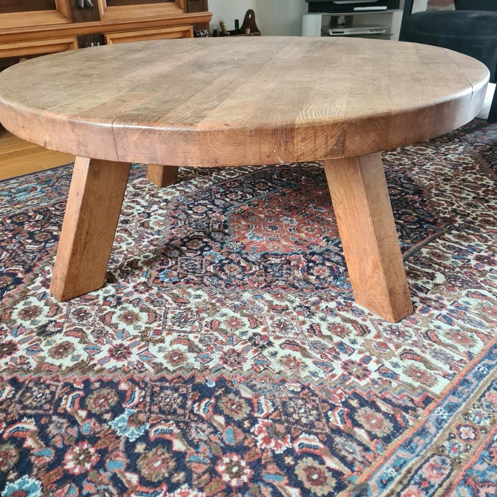 Massief houten salontafel, brutalist, wabi sabi, Ophalen, Gebruikt, Rond, Minder dan 50 cm