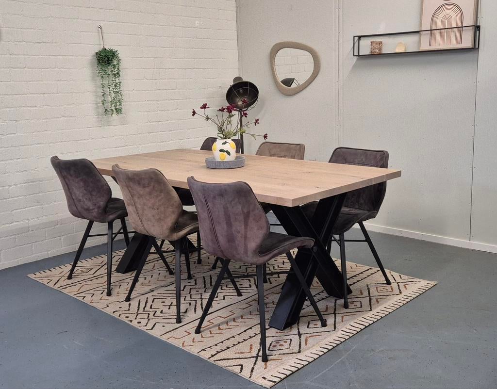 Bodilson massief eikenhout eettafel || 200x100 || X poten, Huis en Inrichting, Tafels | Eettafels, Ophalen, ., Eikenhout, 200 cm of meer