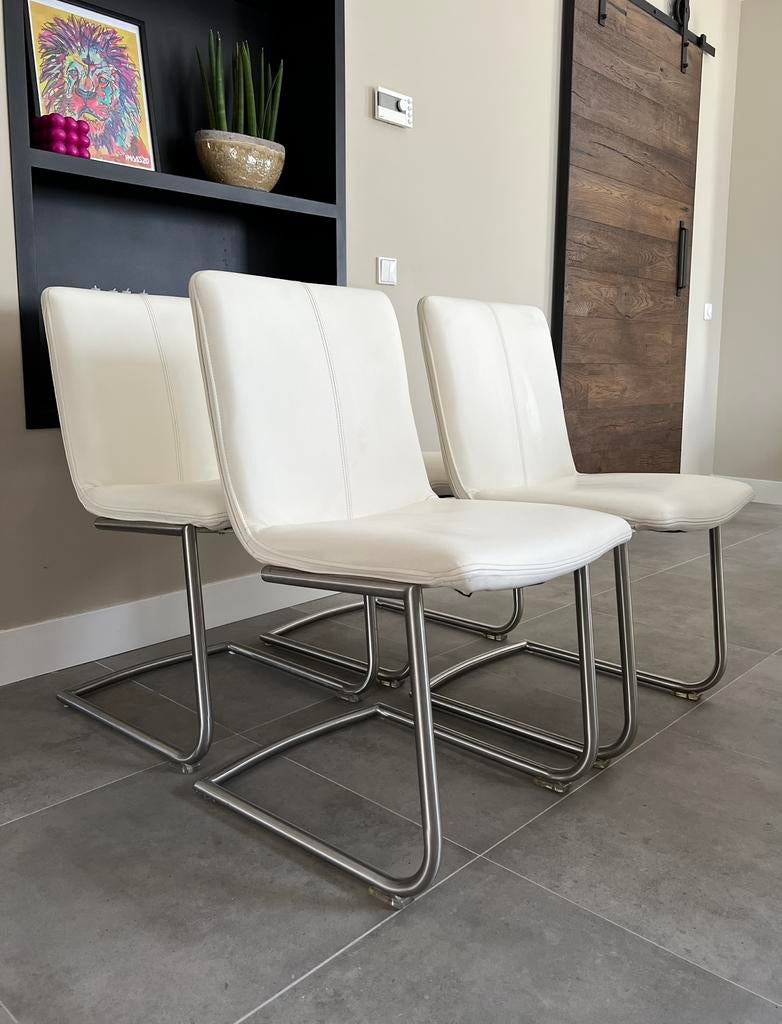 Vier wit lederen Henders en Hazel design eetkamerstoelen, Ophalen, Wit, Niet opgegeven, Zo goed als nieuw