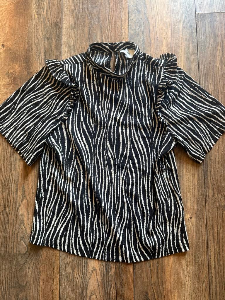 Shoeby zwart - wit zebra print blouse in maat XS, Zwart, Ophalen of Verzenden, Zo goed als nieuw, Korte mouw