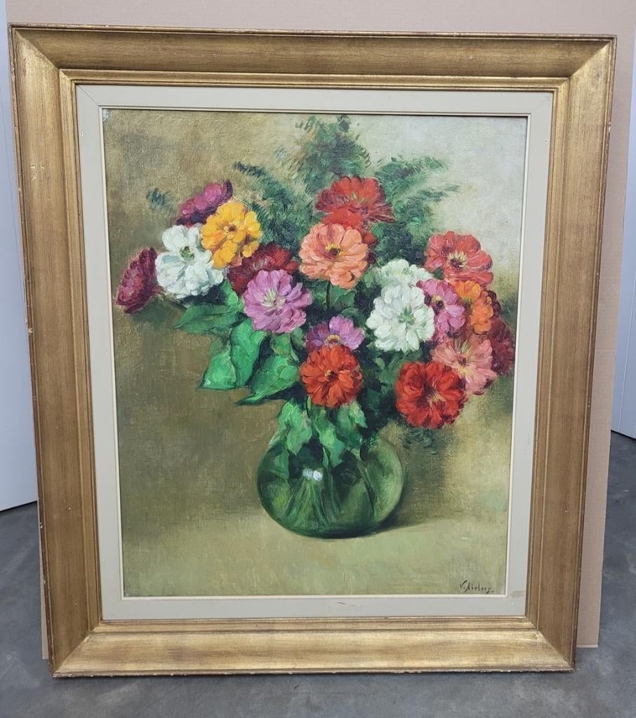 Victor ABELOOS, vaas met zinnia's, Ophalen