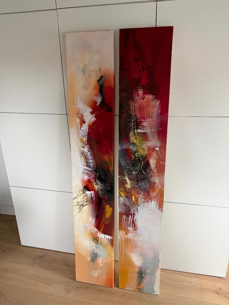 Tweeluik  – 180  30 cm – abstract modern - William Malucu, Antiek en Kunst, Kunst | Schilderijen | Abstract, Ophalen