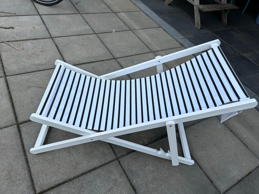 inklapbare strandstoel wit/zwart gestreept, Ophalen, Nieuw, Hout, Inklapbaar
