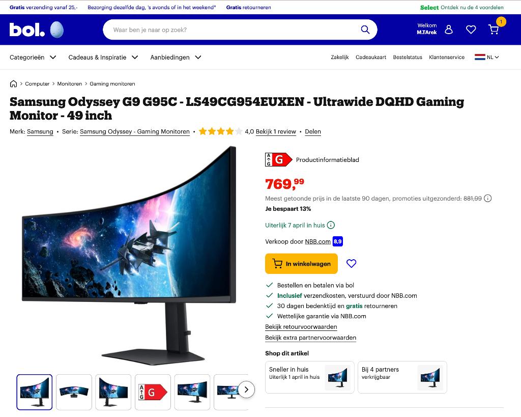 49" Odyssey G9 Gaming Monitor, Computers en Software, Monitoren, HDMI, Minder dan 1 ms, Zo goed als nieuw, Overige typen