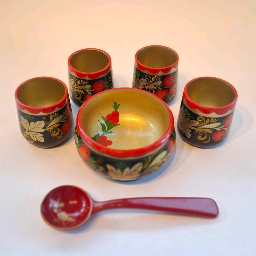 Vintage Russisch Khokhloma Setje, Ophalen of Verzenden