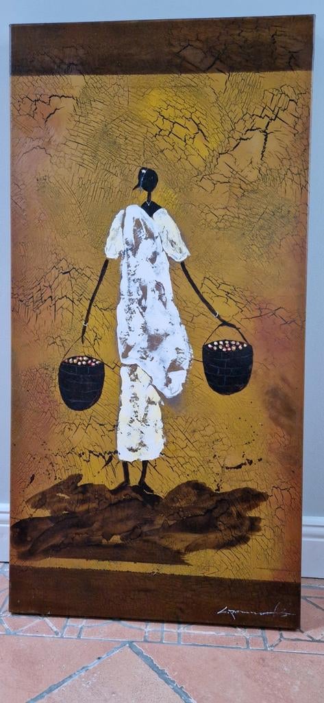 Schilderij Afrikaanse vrouw., Ophalen, Schilderij, 75 cm of meer