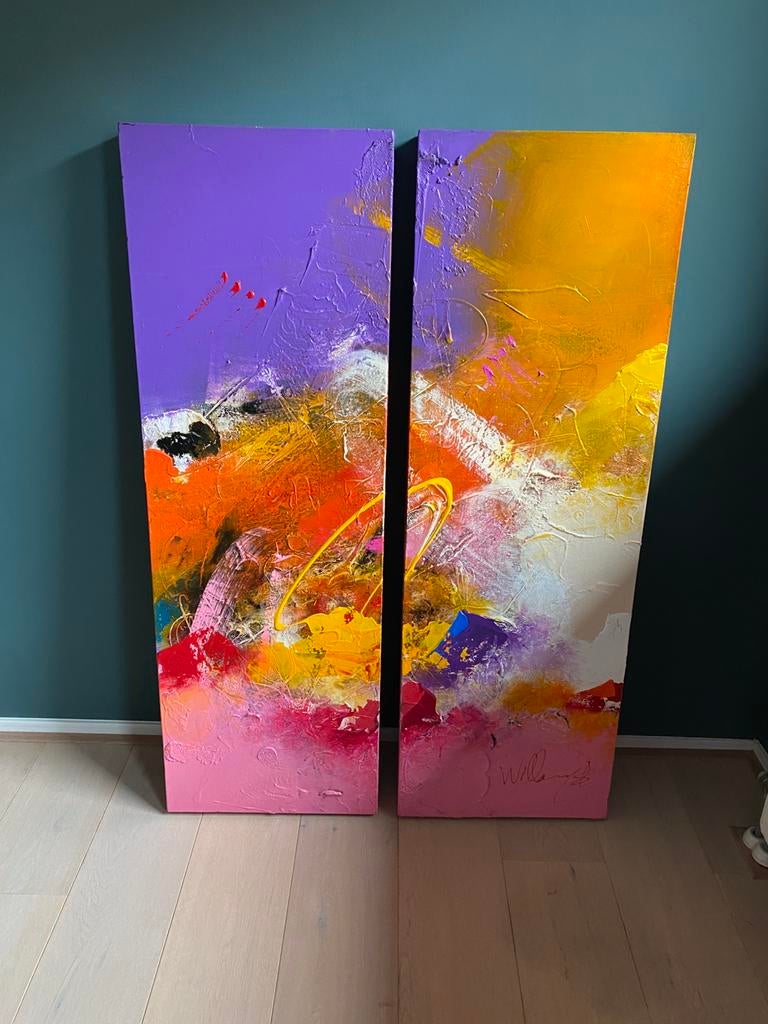 William Malucu tweeluik, Antiek en Kunst, Kunst | Schilderijen | Abstract, Ophalen