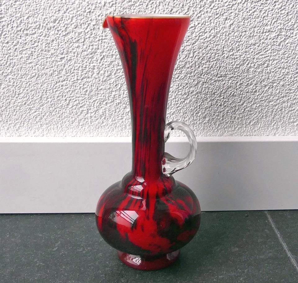 Vintage vaas glas Opaline Florence rood Opalina Fiorentina, Gebruikt, Ophalen of Verzenden, Glas, Minder dan 50 cm