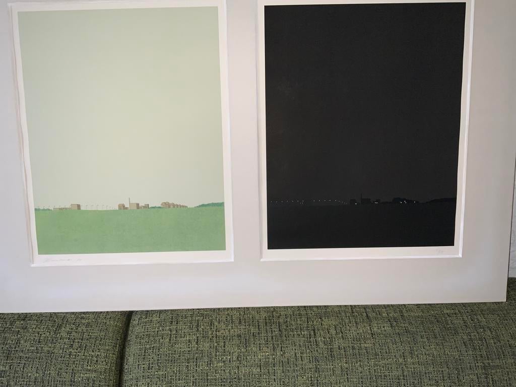 Dubbele Litho Diptych Dag & Nacht 64/75 Jeroen Henneman 1974, Antiek en Kunst, Ophalen