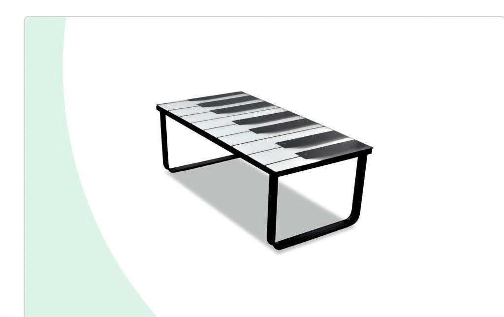 Salontafel met piano-print, Huis en Inrichting, Tafels | Salontafels, 100 tot 150 cm, Zo goed als nieuw, Glas, Modern