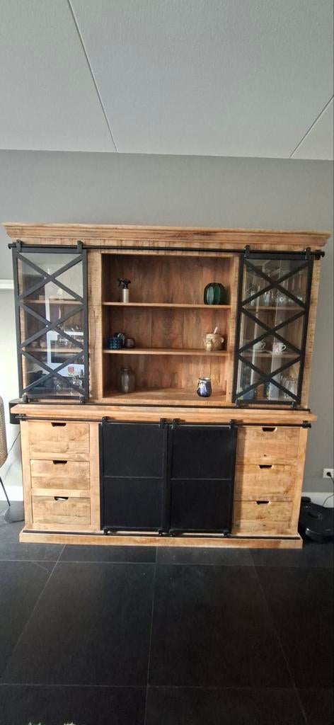 Buffetkast Mango Hout - 6 Lades & Schuifdeuren, Huis en Inrichting, Kasten | Buffetkasten, Met deur(en), 150 tot 200 cm, Zo goed als nieuw