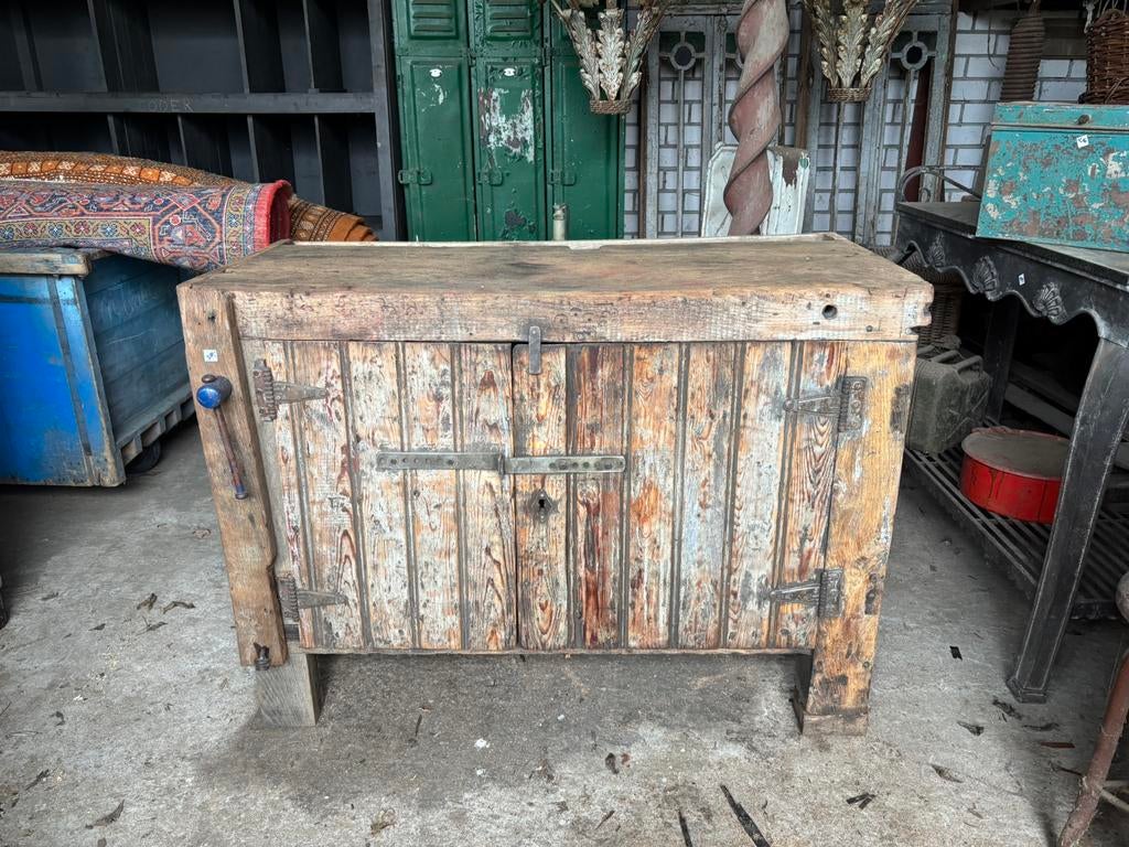 Timmermanswerkbank of industriële houten werkbank sidetable, Ophalen of Verzenden