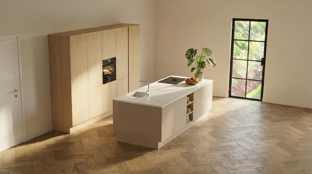 Nieuwe eilandkeuken compleet met steen - bora - electrolux, Ophalen, Wit, Dubbelwandige keuken, Met kookeiland