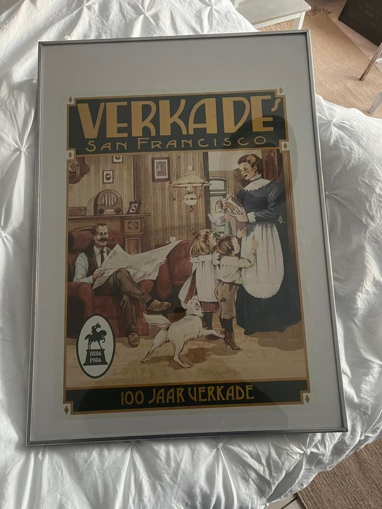 Originele oude poster van Verkade uit 1986 uit bakkerij, Rechthoekig Staand, Met lijst, Ophalen of Verzenden, Zo goed als nieuw
