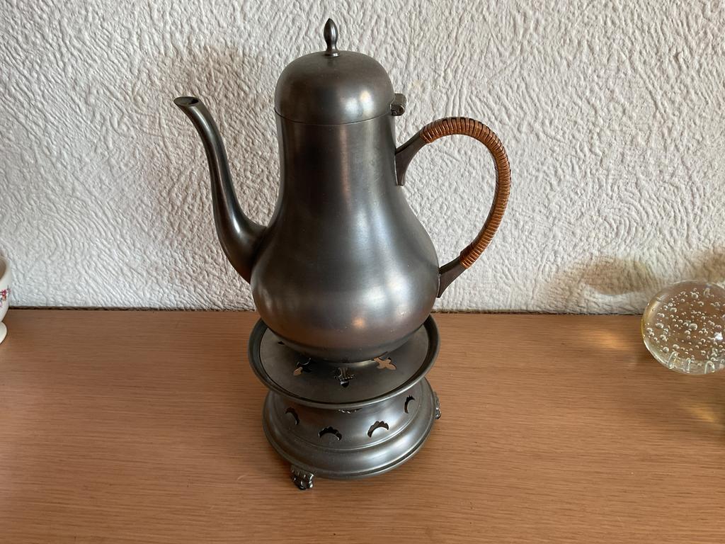 KURZ   TINNEN KOFFIEKAN MET RECHAUD, Antiek en Kunst, Ophalen of Verzenden