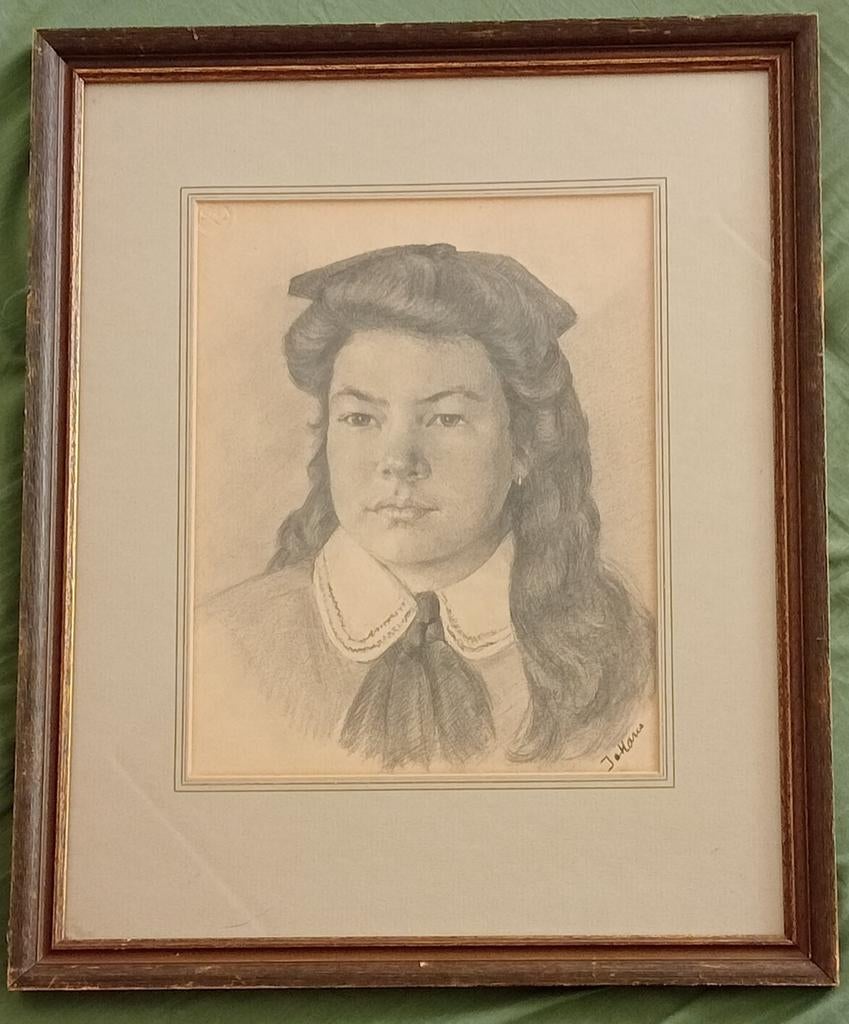 Houtskool portret jonge vrouw gesigneerd J.Maris, Ophalen of Verzenden