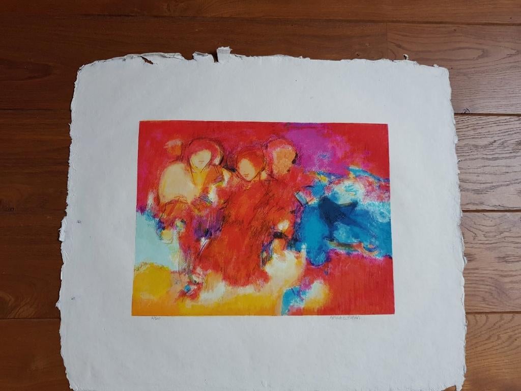 Arthur Bernard - Zeefdruk, Three in Red, Antiek en Kunst, Kunst | Litho's en Zeefdrukken, Ophalen of Verzenden