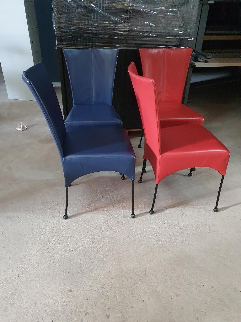 14x stoel echt leer ( kantinestoel / eetkamerstoel ) blauw, Huis en Inrichting, Stoelen, Ophalen, Blauw, Leer, Industriestraat 5