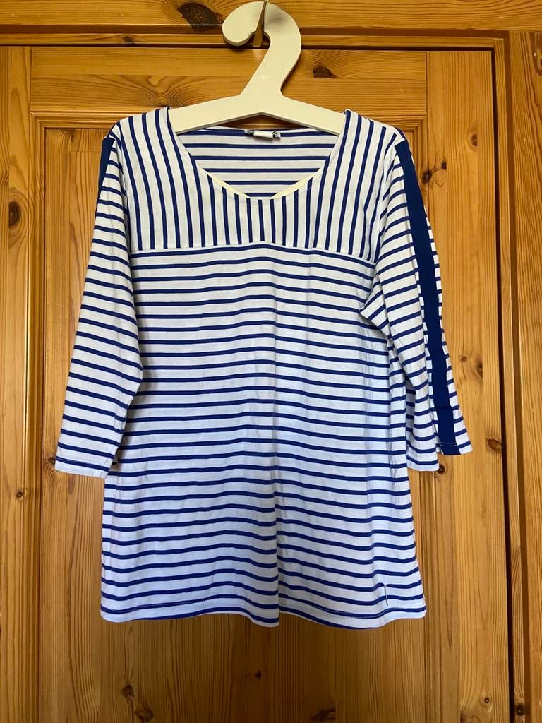 T-shirt blauw wit gestreept lange mouw L collection 44, Wit, Maat 42/44 (L), Ophalen of Verzenden, Zo goed als nieuw