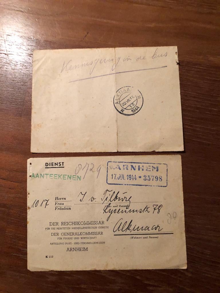 Radio 17 Juli 1944 J.van Tilburg in Alkmaar krijgt toestem-, Verzamelen, Militaria | Tweede Wereldoorlog, Verzenden, Overige soorten