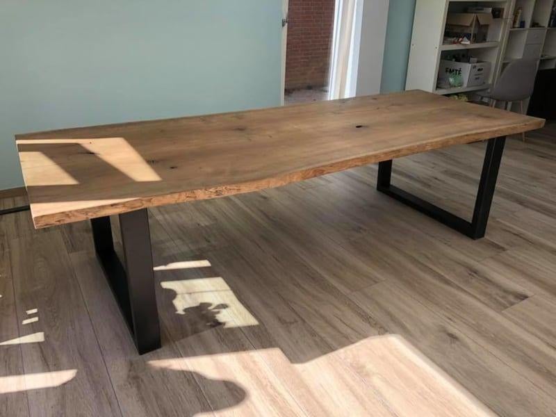 Actie ! Eiken boomstamtafel, Huis en Inrichting, Tafels | Eettafels, 100 tot 150 cm, Eikenhout, Ophalen of Verzenden, Rechthoekig