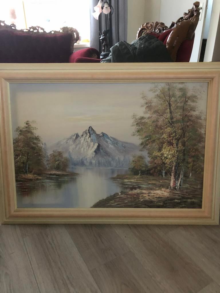 Schilderij met berglandschap, gesigneerd Henri, Antiek en Kunst, Kunst | Schilderijen | Klassiek, Ophalen