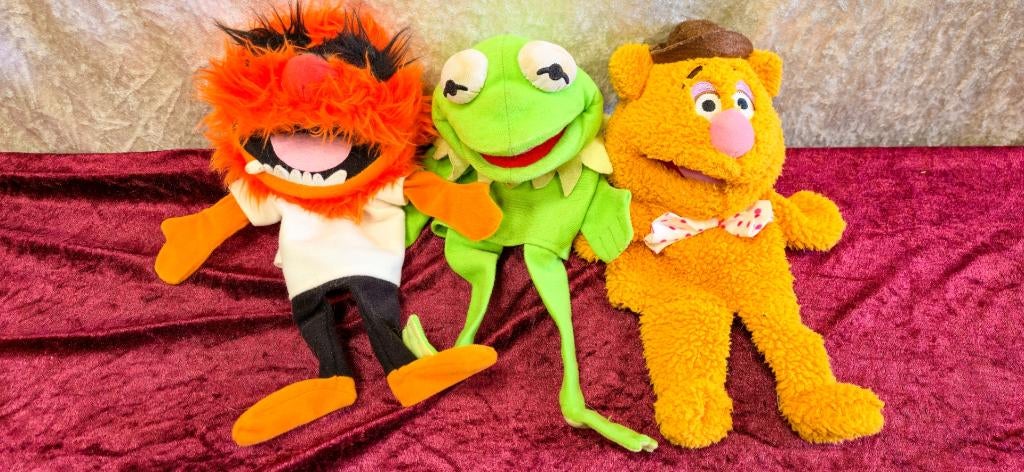Muppet handpoppen kermit, animal en fozzie. Muppetshow., Ophalen of Verzenden, Zo goed als nieuw, Tv, Actiefiguur of Pop