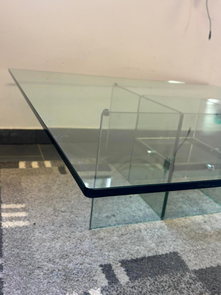 Mid-Century architectonische glazen salontafel Italië, ’70, Mid-Century architectonische glazen salontafel Italië, jaren ’70, Mid-Century architectonische glazen salontafel Italië, jaren ’70