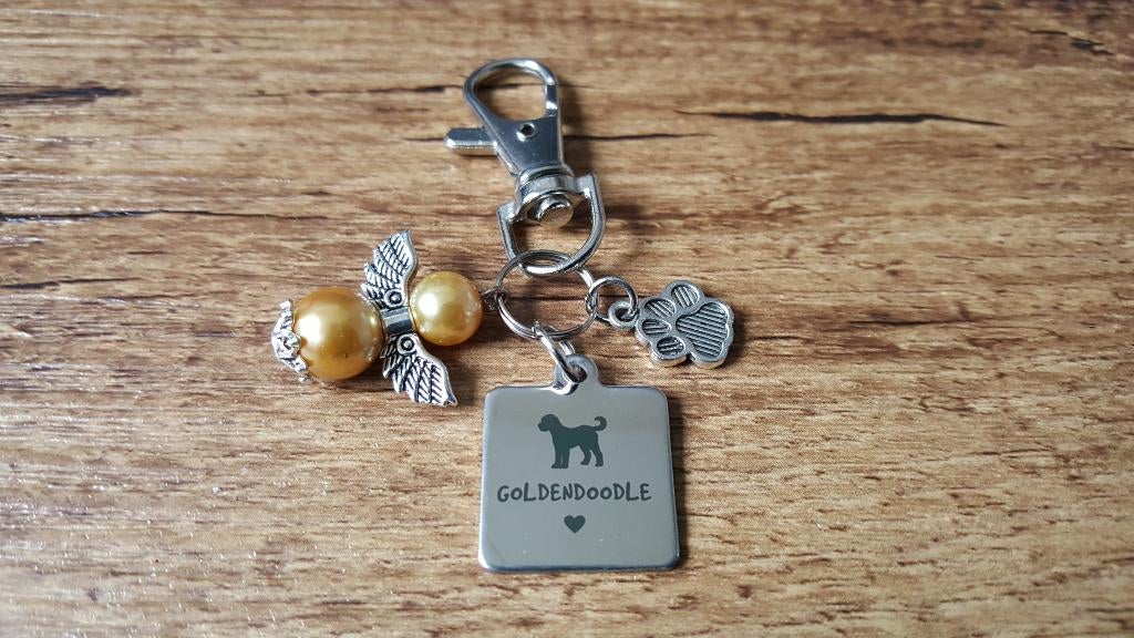 Sleutelhanger Goldendoodle Doodle RVS met beschermengeltje, Verzenden, Nieuw, Dier of Natuur