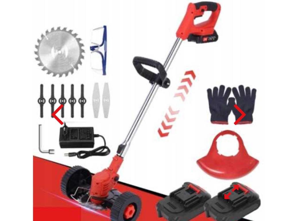24v grastrimmer met 2 accu,s zaag en messen met wielen €35,-, Ophalen of Verzenden, Nieuw, 10 tot 30 cm, Accu