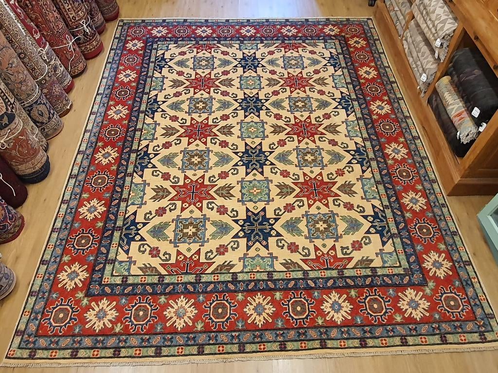 Handgeknoopt oosters tapijt kazak 309x246, Info@SlatsAntiek.nl, Crème, Perzisch, Vof Slats Antiek