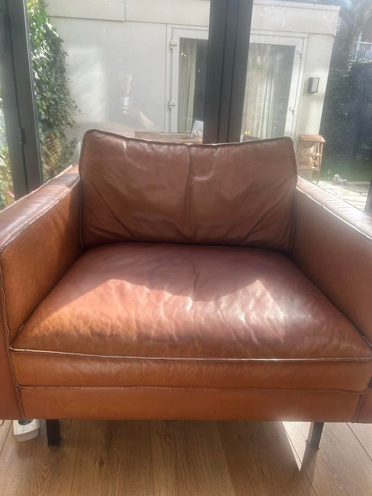 WOOOD Rodeo Classic Fauteuil Leer Cognac, Ophalen, Gebruikt, 75 tot 100 cm, Leer