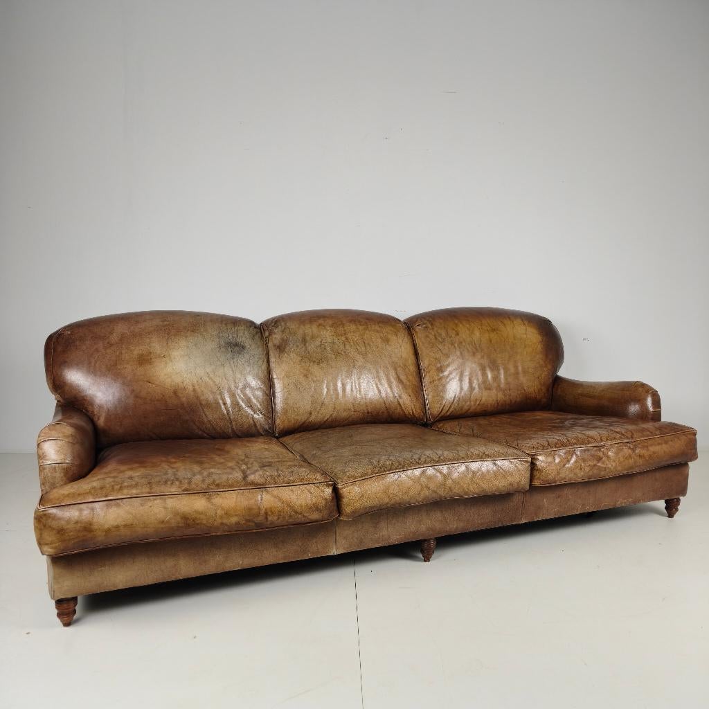 Engelse Howard & Sons style Leren Sofa – 20e eeuws, Ophalen of Verzenden