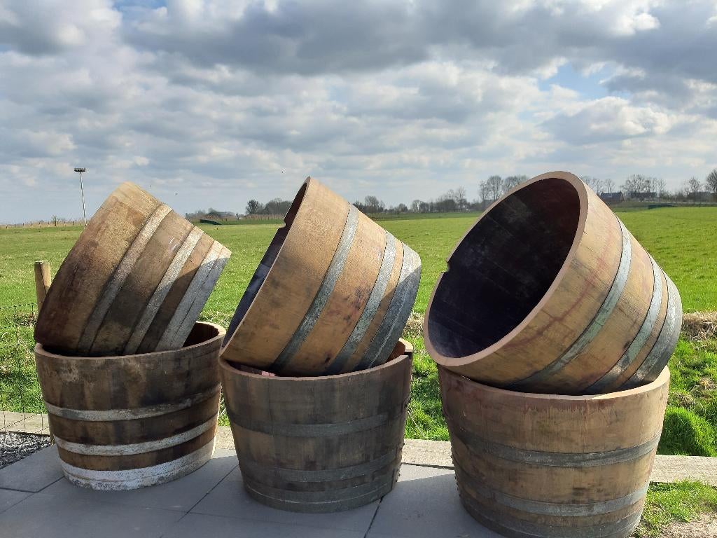 Eikenhouten Wijnvat Bloembak Minivijver 112 Liter, Ophalen, Rond, Nieuw, Balkon